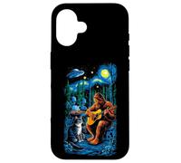 Funny Cat UFO Alien Bigfoot Sasquatch Camping Playing Guitar Carcasa para iPhone 16