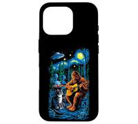 Funny Cat UFO Alien Bigfoot Sasquatch Camping Playing Guitar Carcasa para iPhone 16 Pro