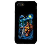 Funny Cat UFO Alien Bigfoot Sasquatch Camping Playing Guitar Carcasa para iPhone SE (2020) / 7/8
