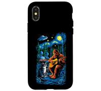 Funny Cat UFO Alien Bigfoot Sasquatch Camping Playing Guitar Carcasa para iPhone X/XS