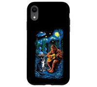 Funny Cat UFO Alien Bigfoot Sasquatch Camping Playing Guitar Carcasa para iPhone XR