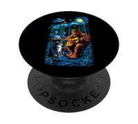 Funny Cat UFO Alien Bigfoot Sasquatch Camping Playing Guitar PopSockets PopGrip Adhesivo