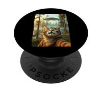 Funny Cat UFO Encounter Hilarious Cat Selfie Aliens PopSockets PopGrip Adhesivo