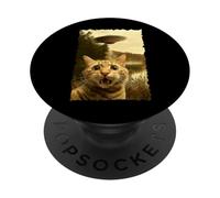 Funny Cat UFO Encounter Hilarious Cat Selfie Aliens PopSockets PopGrip Adhesivo