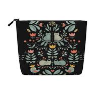 Funny Cats Birds and Flowers - Bolsa de maquillaje de cáñamo falso de gran capacidad, portátil, con cremallera, resistente al agua