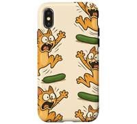 Funny Cats Jumping from Cucumbers Cartoon Pet Humor Carcasa para iPhone X/XS
