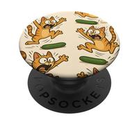 Funny Cats Jumping from Cucumbers Cartoon Pet Humor PopSockets PopGrip Adhesivo