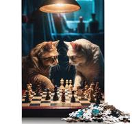 Funny Cats Playing Chess Puzzle Imposible,desafío for Adults Entretenimiento Creativo 1000 Piezas Obra De Arte De Juego De para Adultos Y Niños A Partir De 12 Años 1000pcs (38x26cm)