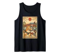Funny Cats Sumo Wrestling Arte japonés Anime Ukiyo-e Gráfico Camiseta sin Mangas