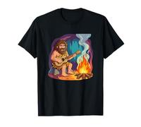 Funny Caveman Tocando la Guitarra acústica por Fuego Camiseta