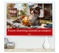 Funny charming animals as campers (High Quality Premium Wall Calendar 2026 DIN A2 landscape),CALVENDO 12 Month Wall Calendar: Funny animals enjoy the camper lifestyle with humorous slogans