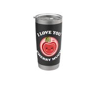 Funny Cherry I Love You Cherry Much Cute Kawaii Juego de palabras Vaso térmico de acero inoxidable de doble pared
