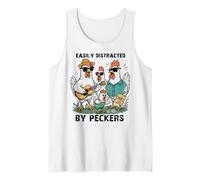 Funny Chicken Band "Fácilmente distraído por peckers" Humor Diversión Camiseta sin Mangas