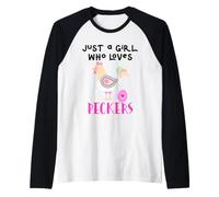 Funny Chicken Mom Just a Girl Who Loves Peckers Chicken Mama Camiseta Manga Raglan