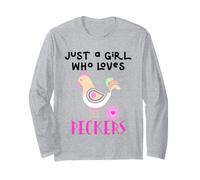 Funny Chicken Mom Just a Girl Who Loves Peckers Chicken Mama Manga Larga
