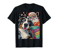 Funny Christmas Australian Shepherd Selfie with Santa Xmas Camiseta