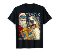 Funny Christmas Australian Shepherd Selfie with Santa Xmas Camiseta