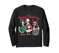 Funny Christmas Geese Santa Reindeer Volidy Fits Manga Larga