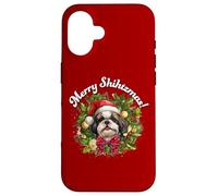Funny Christmas Merry Shihtzmas Santa Wreath Shih Tzu Lover Carcasa para iPhone 16