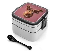 Funny Christmas Moose Head Bento Box, 2 Compartments Meal-Prep Containers, Stackable Lunch Box with Lids, Reusable Divided Food Storage Containers for Travel, And Work