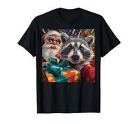 Funny Christmas Raccoon Selfie with Santa Xmas Camiseta