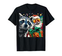 Funny Christmas Raccoon Selfie with Santa Xmas Camiseta