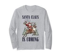 Funny Christmas Santa Claus Is Coming Hilarante Navidad Manga Larga