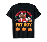 Funny Christmas Santa Turquía Espera Tu Turno Chico Gordo Camiseta