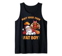 Funny Christmas Santa Turquía Espera Tu Turno Chico Gordo Camiseta sin Mangas