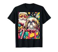 Funny Christmas Shih Tzu Selfie with Santa Xmas Camiseta