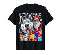 Funny Christmas Siberian Husky Selfie with Santa Xmas Camiseta