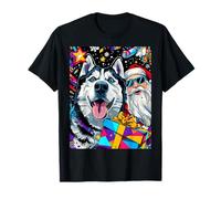Funny Christmas Siberian Husky Selfie with Santa Xmas Camiseta