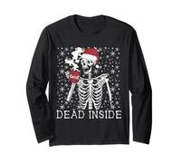 Funny Christmas Skeleton Drinking Coffee Skull Dead Inside Manga Larga