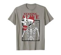 Funny Christmas Skeleton Drinking Coffee Skull Staying Alive Camiseta
