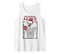 Funny Christmas Skeleton Drinking Coffee Skull Staying Alive Camiseta sin Mangas