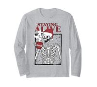Funny Christmas Skeleton Drinking Coffee Skull Staying Alive Manga Larga