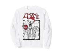 Funny Christmas Skeleton Drinking Coffee Skull Staying Alive Sudadera