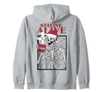 Funny Christmas Skeleton Drinking Coffee Skull Staying Alive Sudadera con Capucha