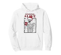 Funny Christmas Skeleton Drinking Coffee Skull Staying Alive Sudadera con Capucha