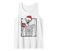 Funny Christmas Skeleton Drinking Coffee Smiling Skull Camiseta sin Mangas