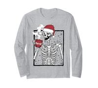 Funny Christmas Skeleton Drinking Coffee Smiling Skull Manga Larga