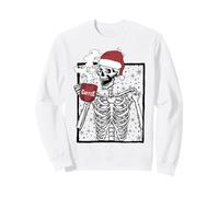 Funny Christmas Skeleton Drinking Coffee Smiling Skull Sudadera