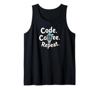 Funny Code Coffee Repeat Programmer Skeleton Hand Design Camiseta sin Mangas