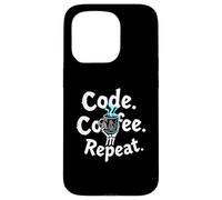 Funny Code Coffee Repeat Programmer Skeleton Hand Design Carcasa para iPhone 15 Pro