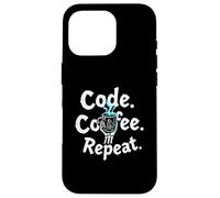Funny Code Coffee Repeat Programmer Skeleton Hand Design Carcasa para iPhone 16 Pro