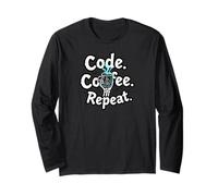 Funny Code Coffee Repeat Programmer Skeleton Hand Design Manga Larga