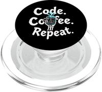 Funny Code Coffee Repeat Programmer Skeleton Hand Design PopSockets PopGrip para MagSafe