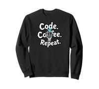 Funny Code Coffee Repeat Programmer Skeleton Hand Design Sudadera