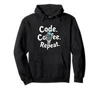 Funny Code Coffee Repeat Programmer Skeleton Hand Design Sudadera con Capucha