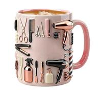 Funny Coffee Cups - 330ml Ceramic Pink Novelty | Hairdresser Theme Mug for Hot Cold Drink, Water for Tea Beverage, Juice Home Office Salon Features, Camping Stylist Gift Usage